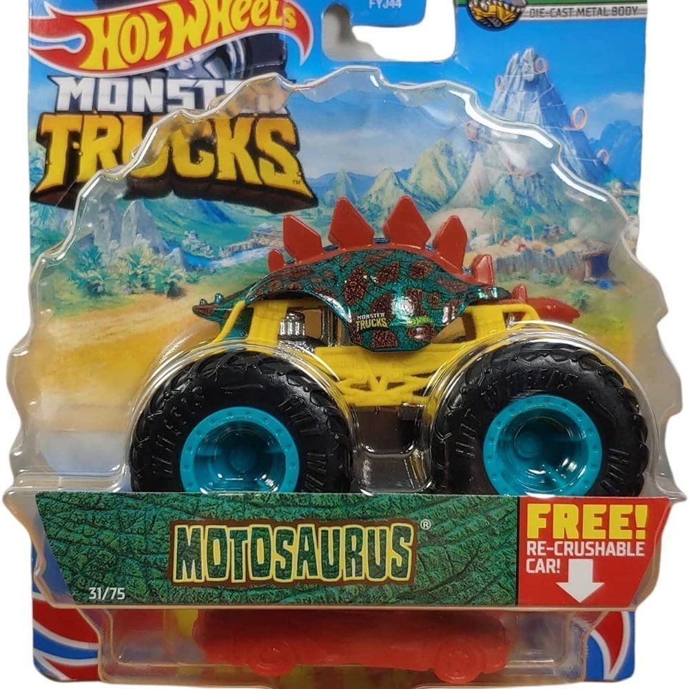 Hotwheels Monster Trucks 2021 Motosaurus with re-Crushable Car